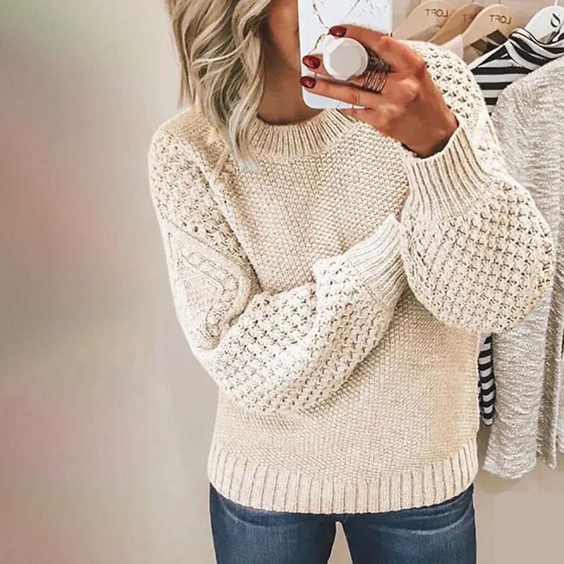 Damski sweter w kolorowe bloki – Miękki dzianinowy sweter zimowy o luźnym kroju