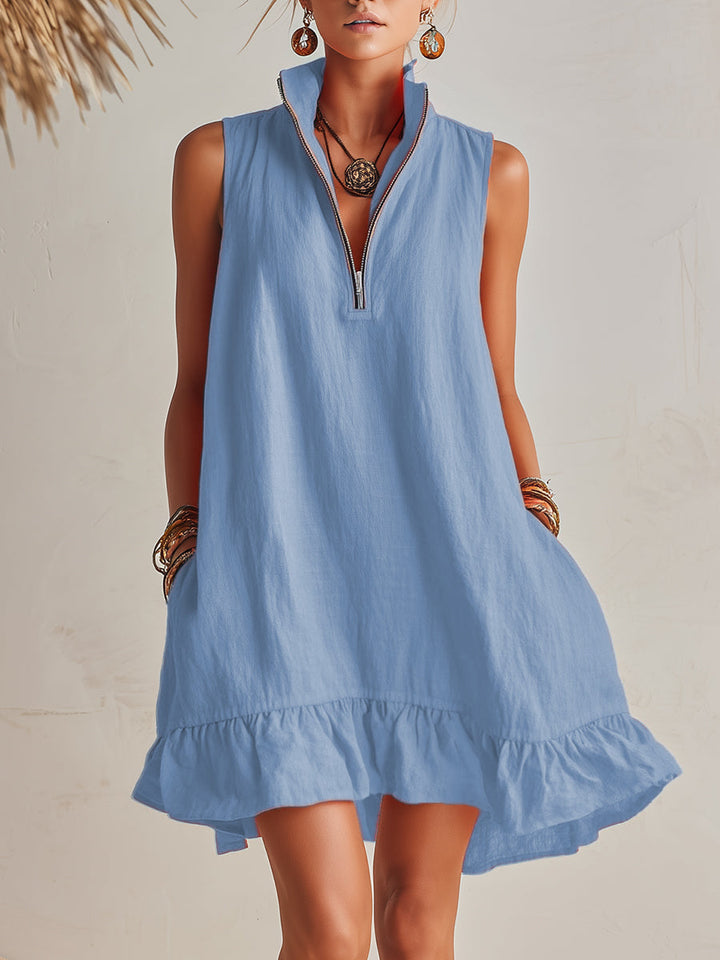 Sukienka Mini z Bawełny i Lnu