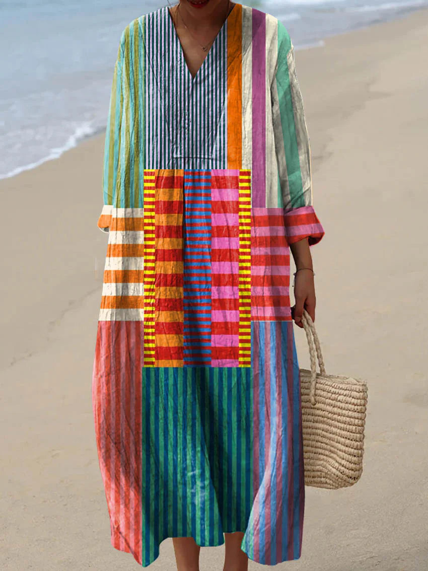 ELARA™ | MAXI SUKIENKA PATCHWORK W WIELOKOLORZE