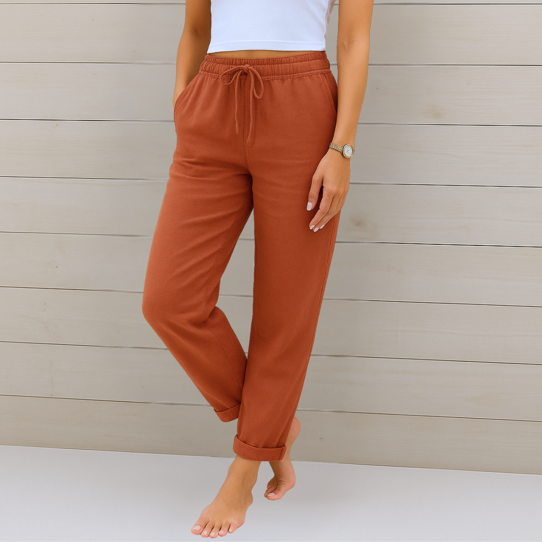 Maylora | Lekkie Spodnie Lnianie z Troczkiem