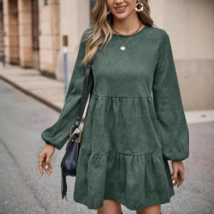 Sukienka Babydoll z Weluru w Kolorze Zielonego Lasu