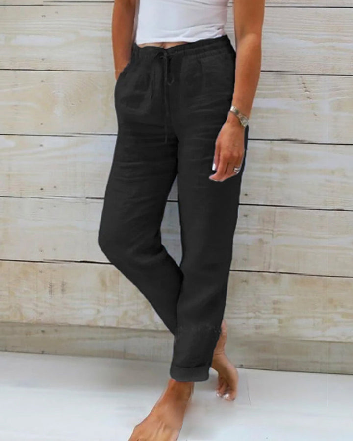 Allison - Spodnie Tailored z Lnu i Bawełny Luksusowej