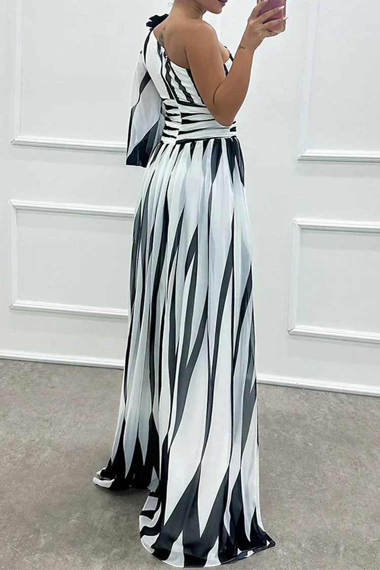 Shiloh - Elegancka Maxi Sukienka w Paski z Jednym Ramiączkiem