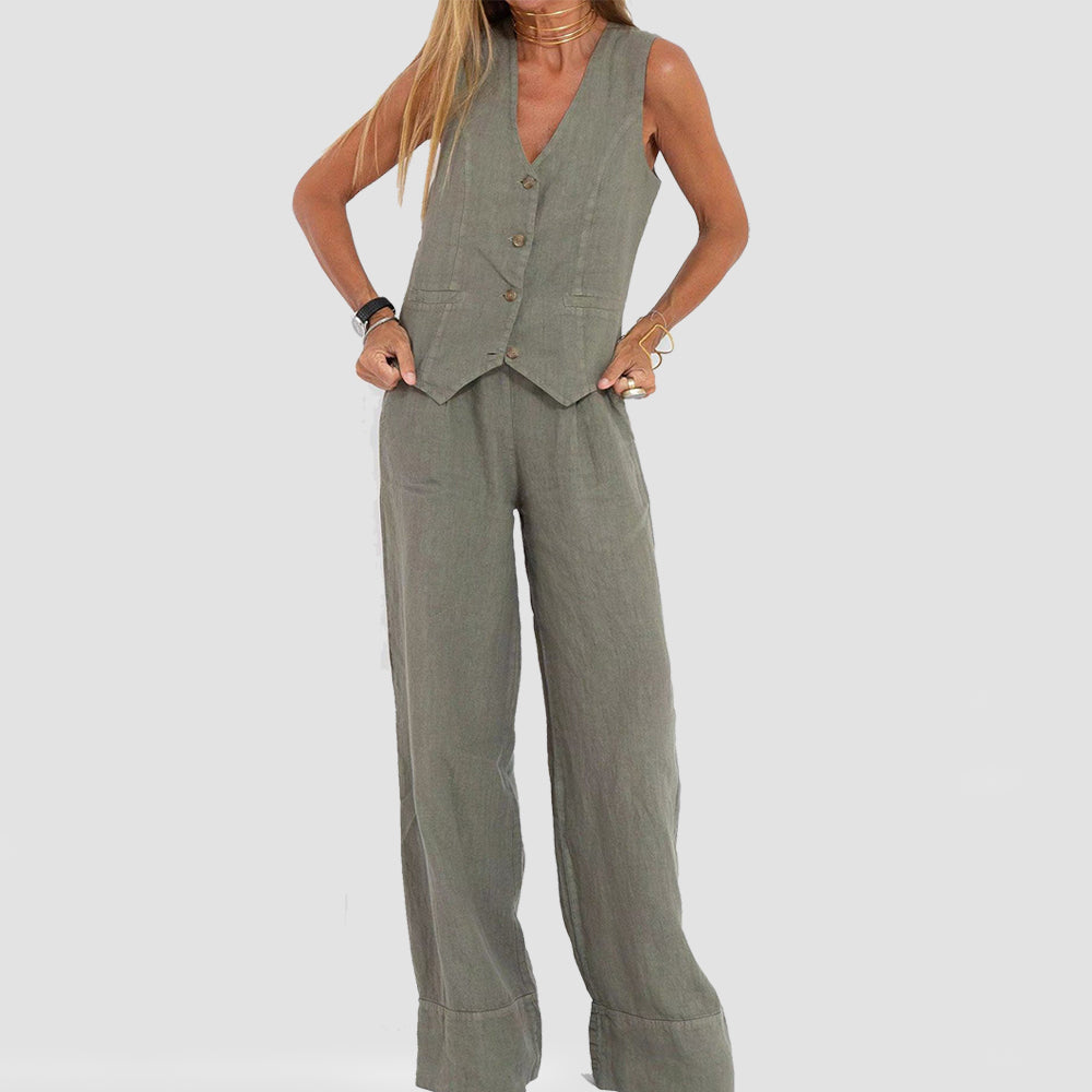 Letni top bez rękawów i szerokie proste spodnie
