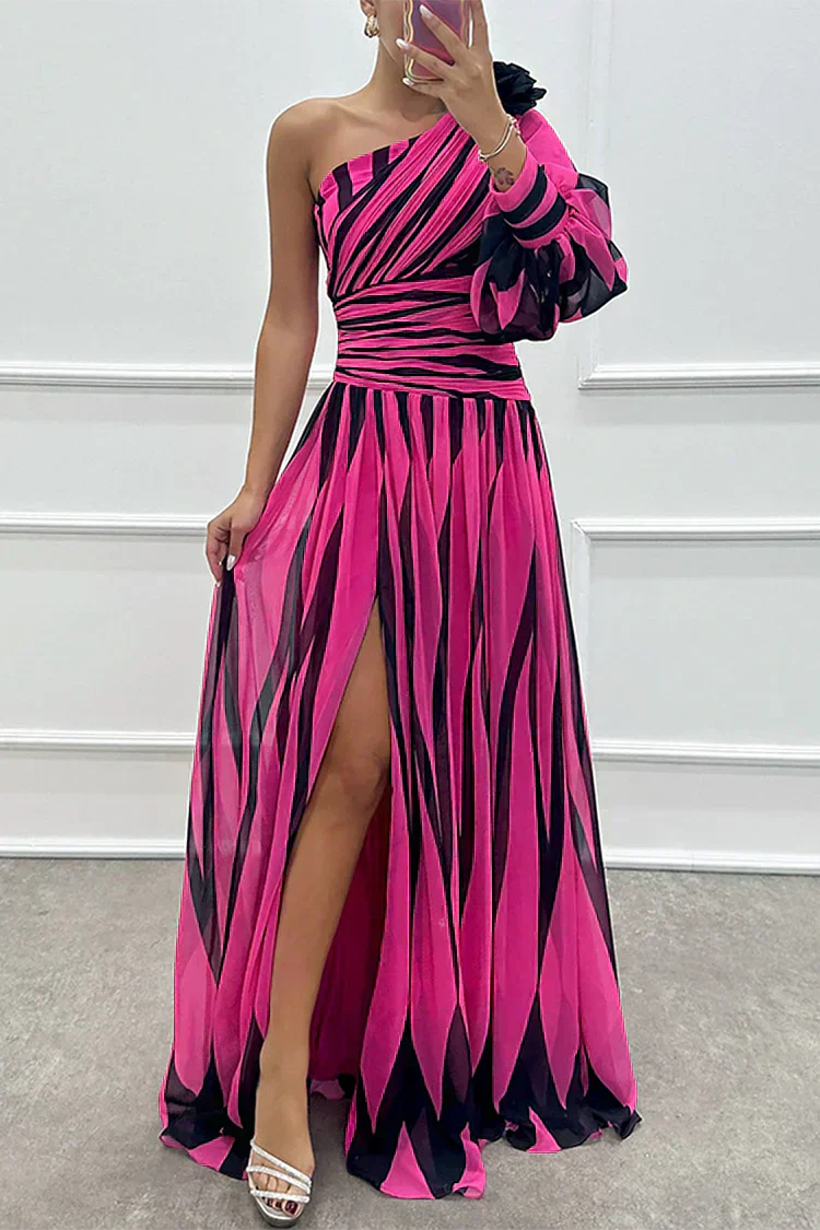Shiloh - Elegancka Maxi Sukienka w Paski z Jednym Ramiączkiem