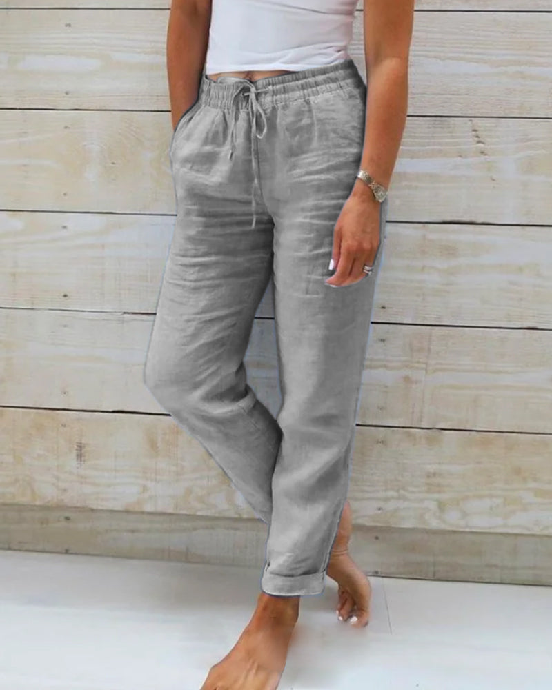Allison - Spodnie Tailored z Lnu i Bawełny Luksusowej
