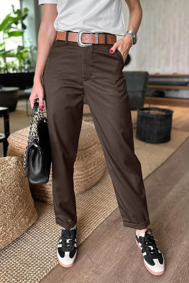 Katarzyna | Eleganckie modelujące sylwetkę spodnie w paski