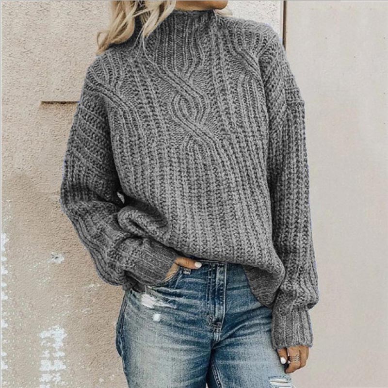 Miękki dzianinowy sweter damski z wysokim kołnierzem i luźnym krojem