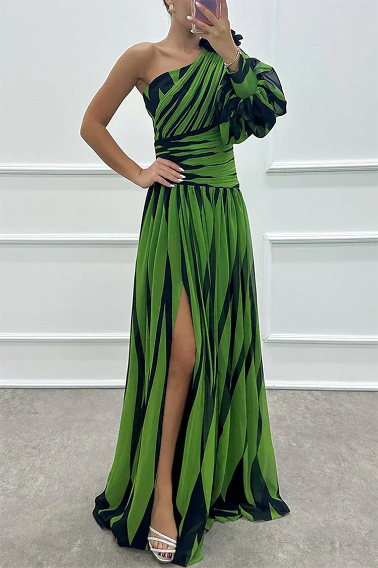 Shiloh - Elegancka Maxi Sukienka w Paski z Jednym Ramiączkiem