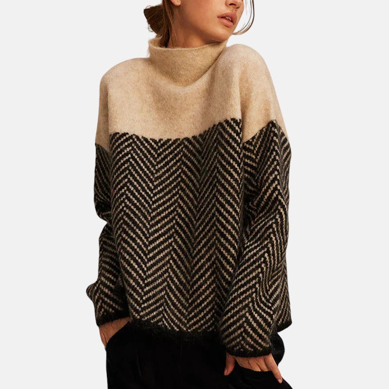 Amelia – Elegancki Sweter z Golfem w Jodełkę