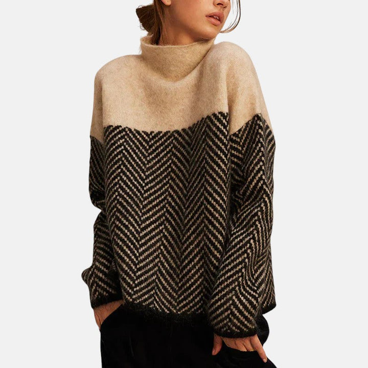 Amelia – Elegancki Sweter z Golfem w Jodełkę