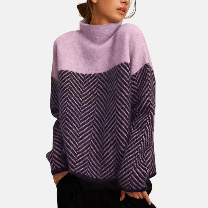 Amelia – Elegancki Sweter z Golfem w Jodełkę