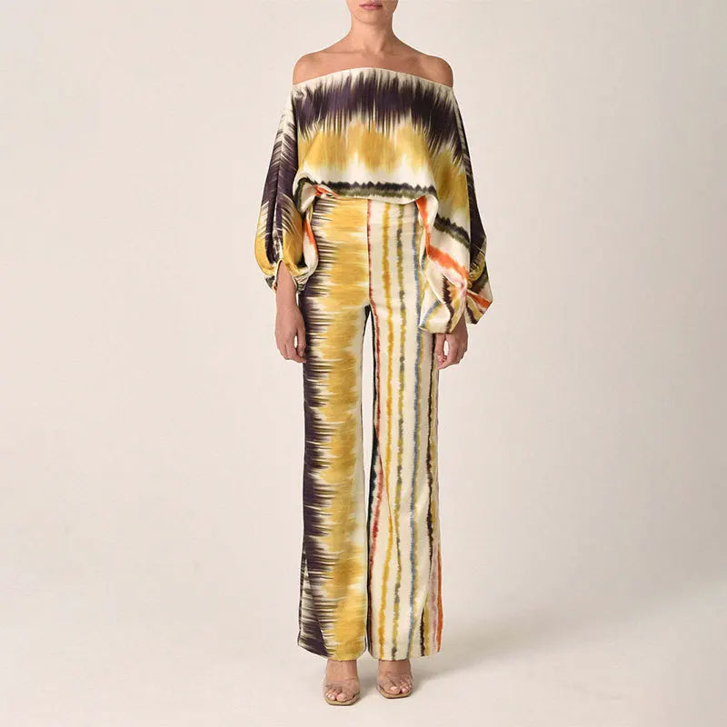 Zestaw Dwuczęściowy z Fasonem Off-Shoulder w Wzór Fali