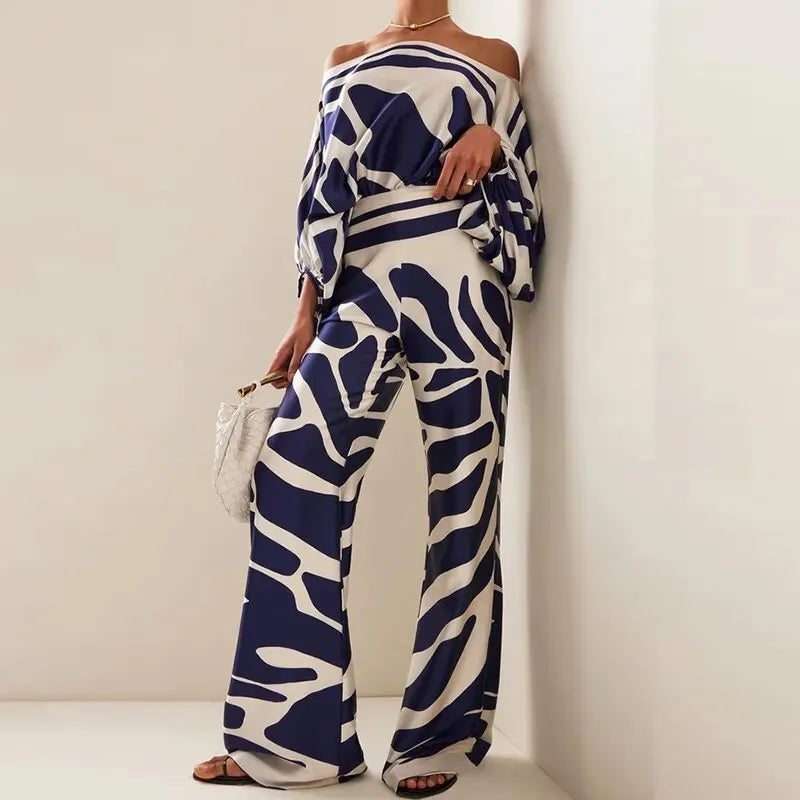 Zestaw Dwuczęściowy z Fasonem Off-Shoulder w Wzór Fali