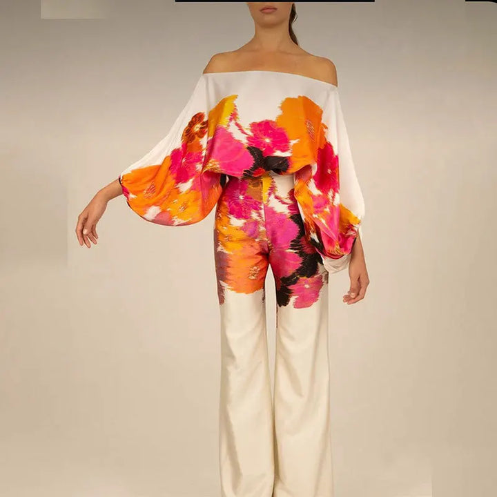 Zestaw Dwuczęściowy z Fasonem Off-Shoulder w Wzór Fali