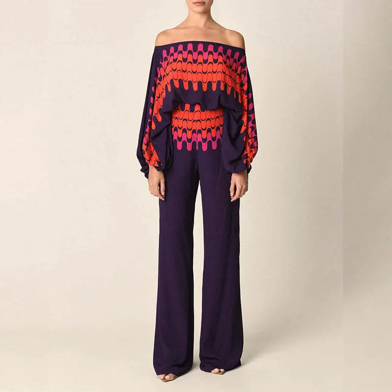 Zestaw Dwuczęściowy z Fasonem Off-Shoulder w Wzór Fali