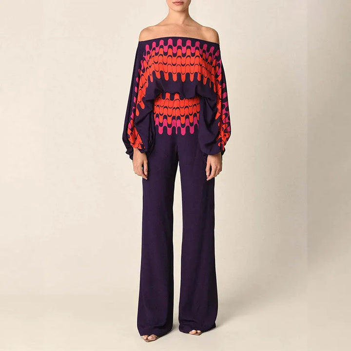 Zestaw Dwuczęściowy z Fasonem Off-Shoulder w Wzór Fali