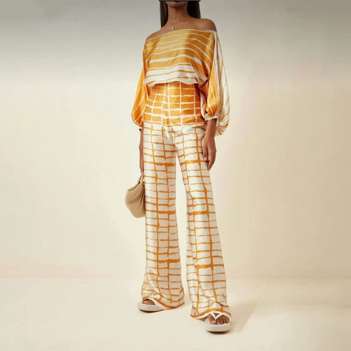 Zestaw Dwuczęściowy z Fasonem Off-Shoulder w Wzór Fali