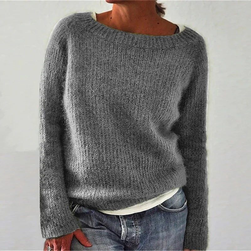 Damski sweter | Okrągły dekolt długi rękaw teksturowany