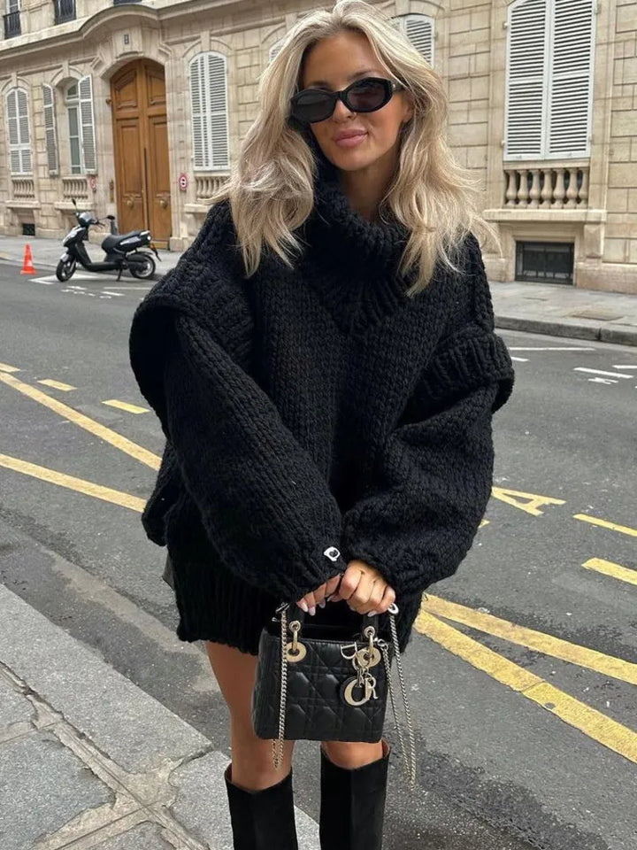 Damski Sweter | Luźny Krój Z Dzianinową Strukturą Kołnierza Modny