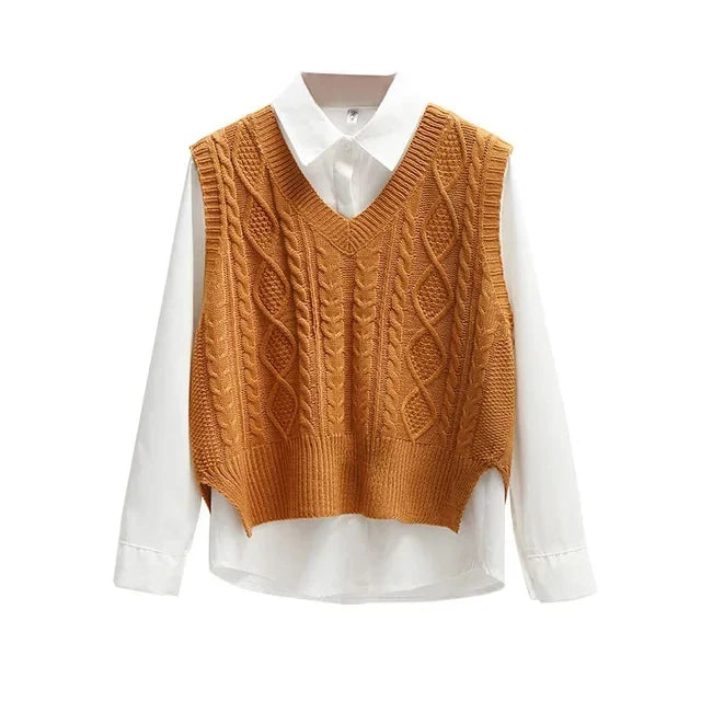 Sweter damski | Dekolt V Splot warkoczowy Luźny krój Warstwa