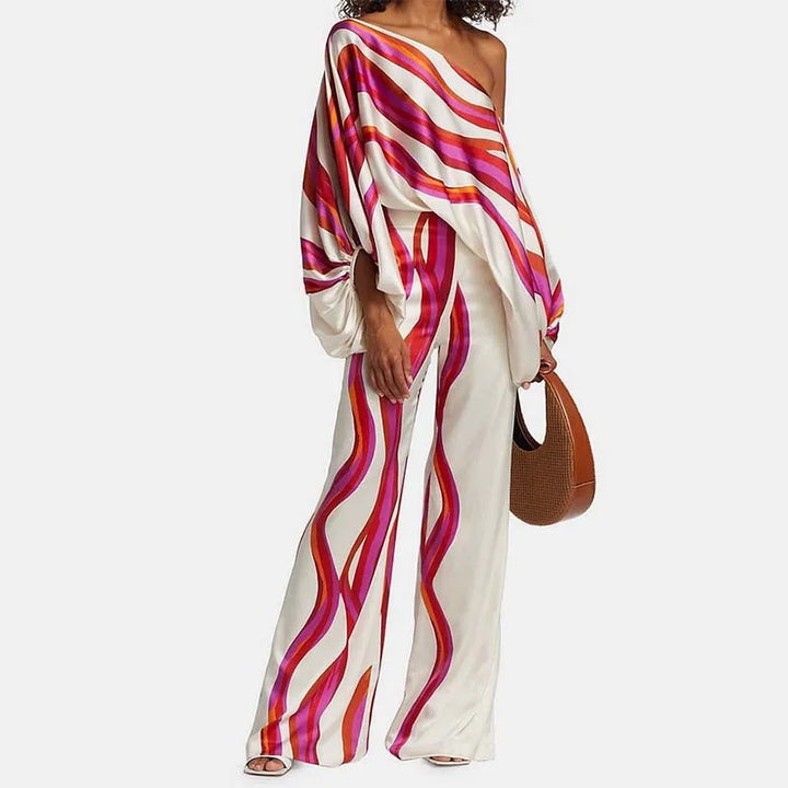 Zestaw Dwuczęściowy z Fasonem Off-Shoulder w Wzór Fali