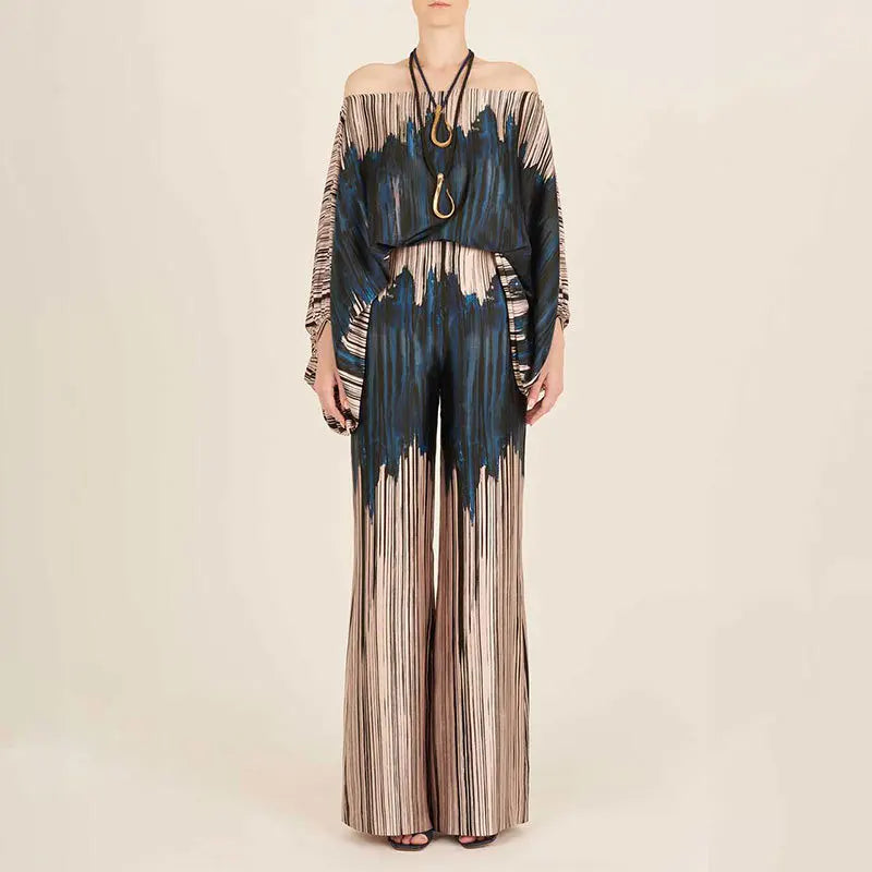 Zestaw Dwuczęściowy z Fasonem Off-Shoulder w Wzór Fali