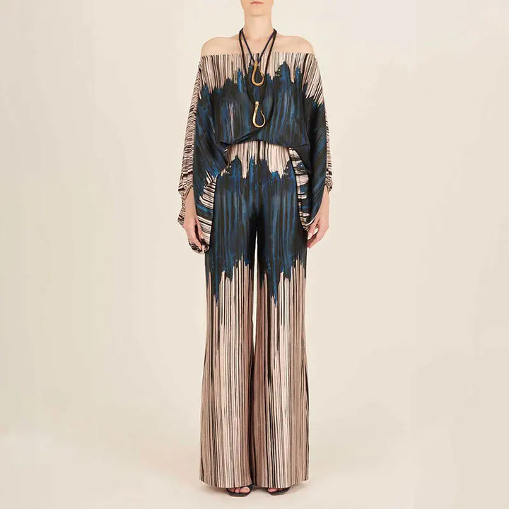 Zestaw Dwuczęściowy z Fasonem Off-Shoulder w Wzór Fali