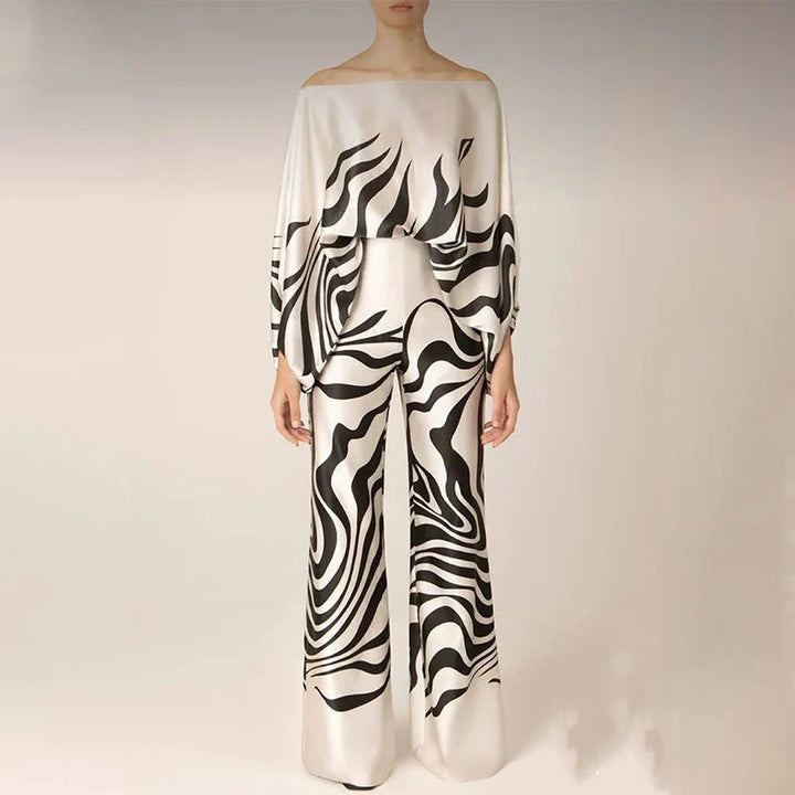 Zestaw Dwuczęściowy z Fasonem Off-Shoulder w Wzór Fali