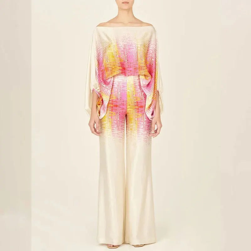 Zestaw Dwuczęściowy z Fasonem Off-Shoulder w Wzór Fali