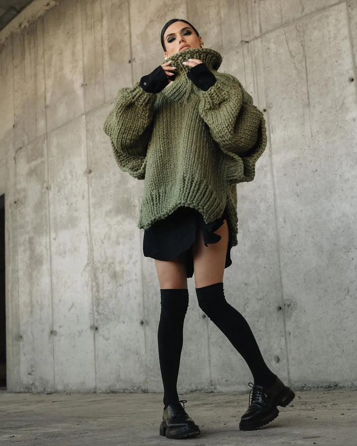 Damski Sweter | Luźny Krój Z Dzianinową Strukturą Kołnierza Modny