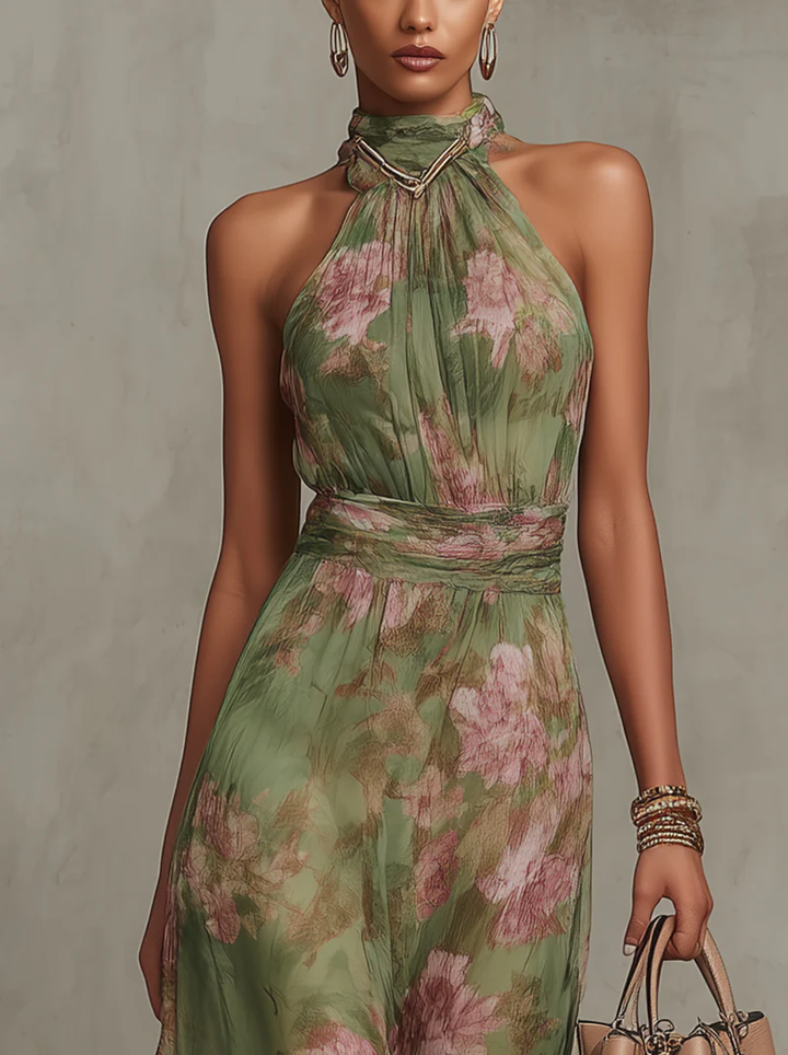 Livia | Sukienka Maxi Halter Kwiatowa
