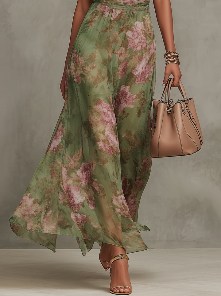 Livia | Sukienka Maxi Halter Kwiatowa