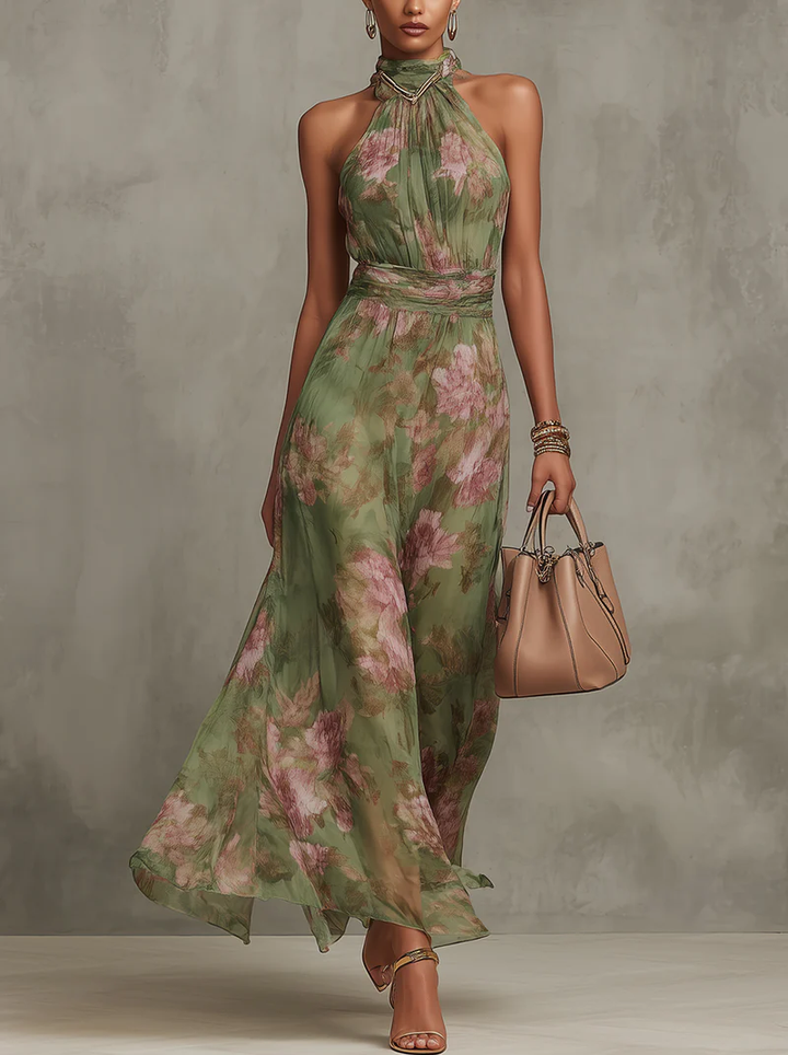 Livia | Sukienka Maxi Halter Kwiatowa