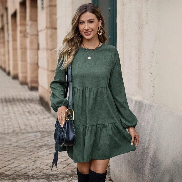 Sukienka Babydoll z Weluru w Kolorze Zielonego Lasu