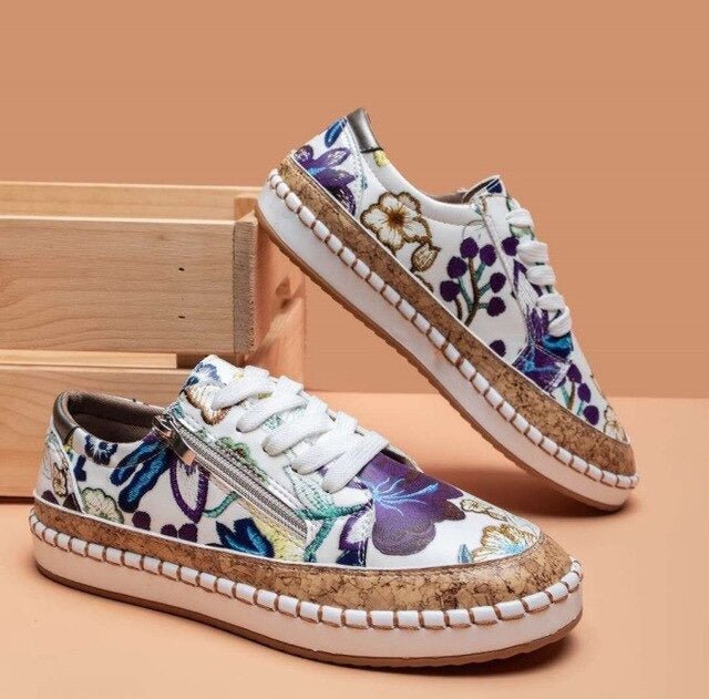 FLORIANA | Sneakers Ortopedyczne z Unikalnym Designem Vintage Kwiatów