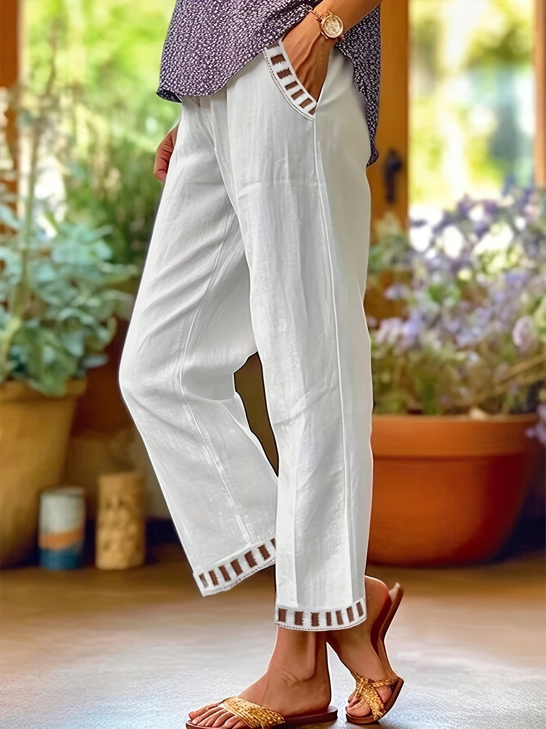 Wren – Spodnie Cropped Relax z Kontrastowymi Detalami