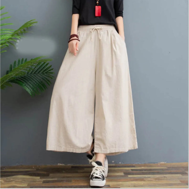 AMELINA – SPODNIE Z PLISEM Z LENIEM W STYLU COMFORT FIT