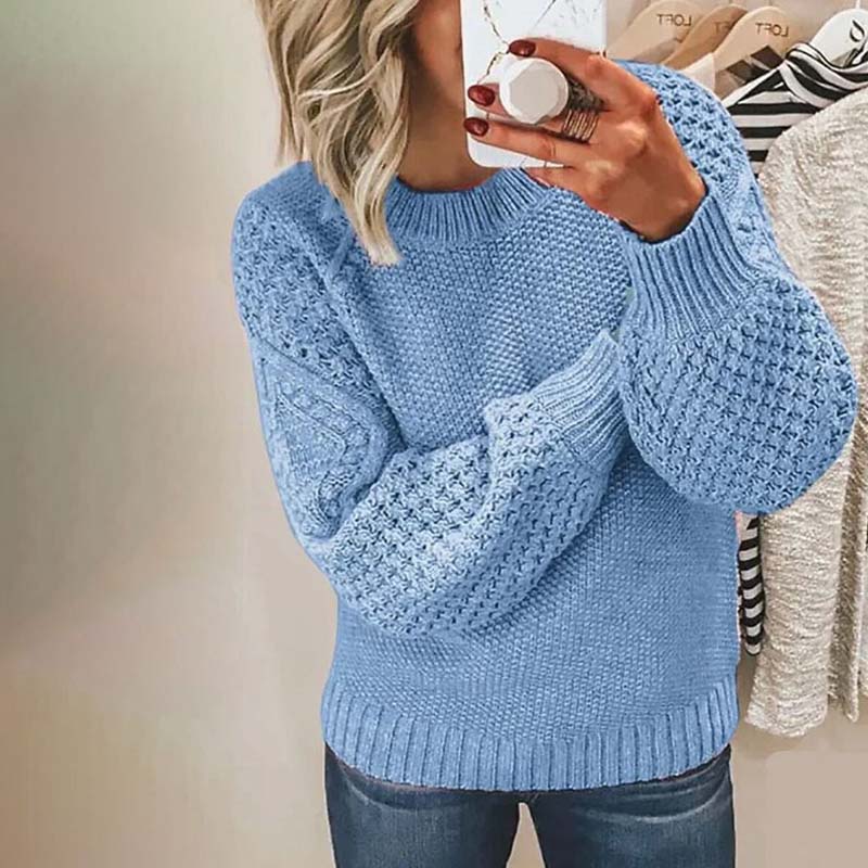 Damski sweter w kolorowe bloki – Miękki dzianinowy sweter zimowy o luźnym kroju