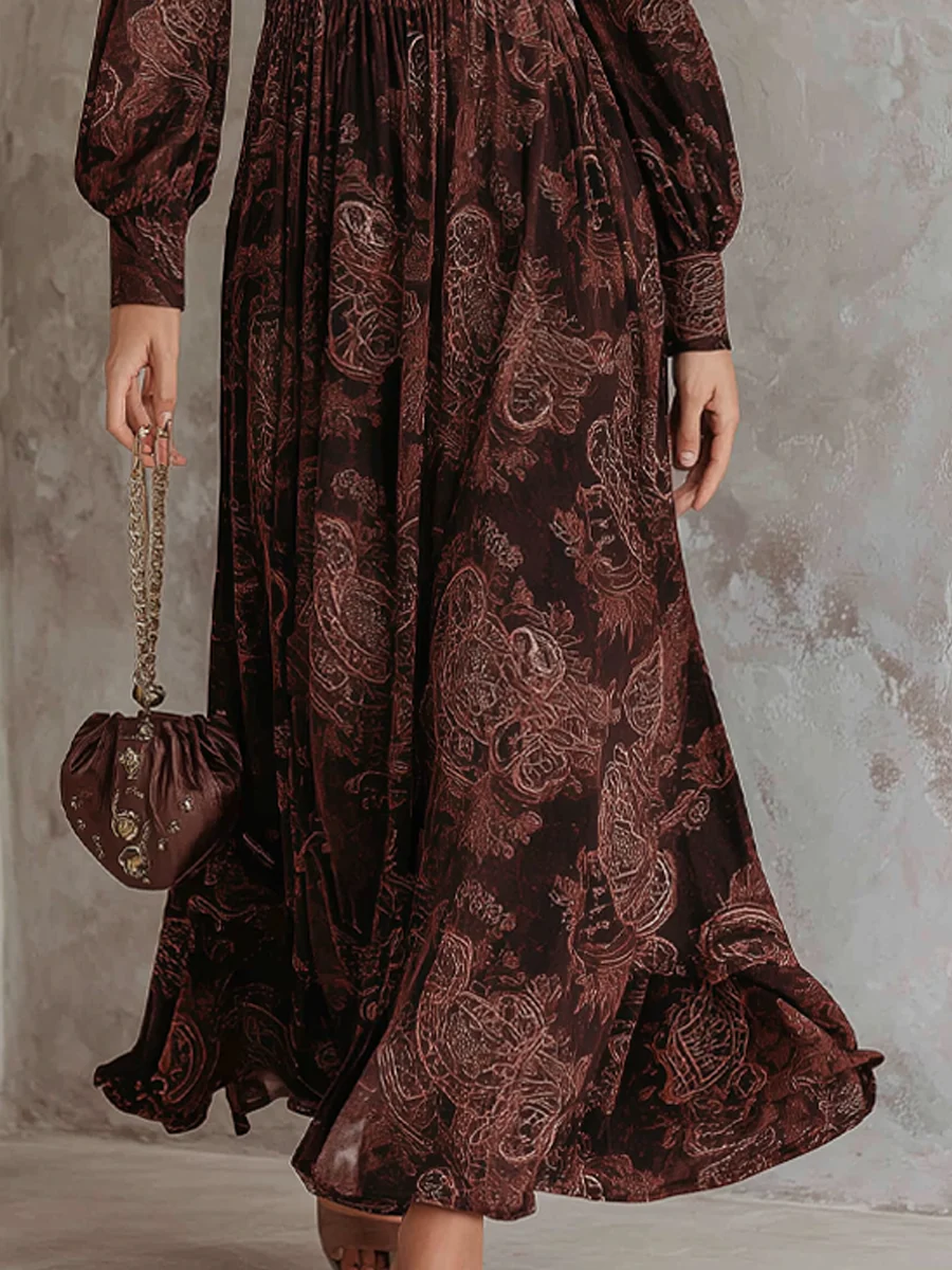 Marlene | Midi Sukienka z Wzorem Paisley i Zipperem w Dekolcie