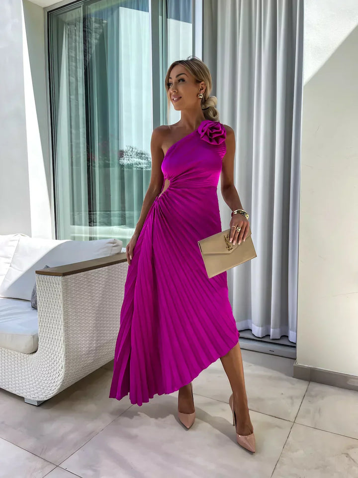 Eya™ | Elegancka Kwiatowa Sukienka Maxi na Jedno Ramię