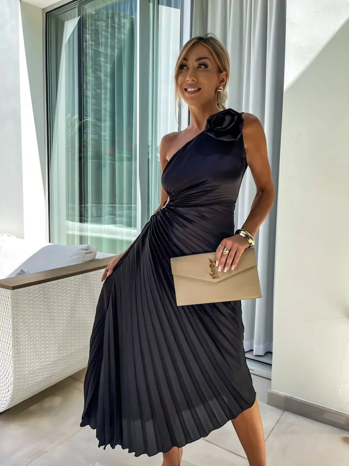 Eya™ | Elegancka Kwiatowa Sukienka Maxi na Jedno Ramię