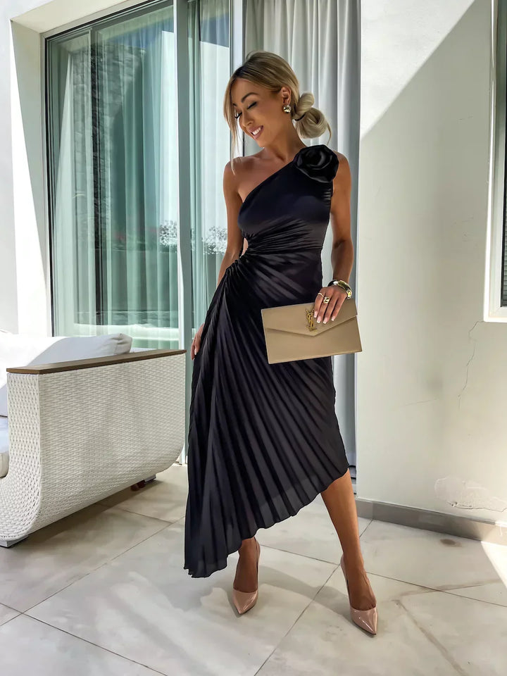 Eya™ | Elegancka Kwiatowa Sukienka Maxi na Jedno Ramię