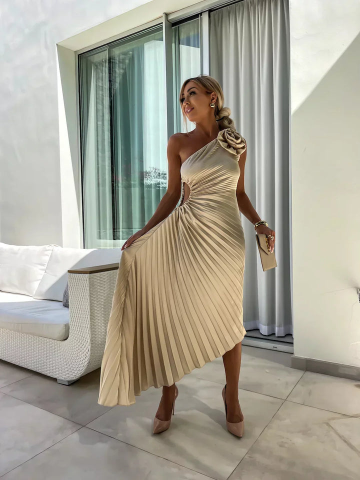 Eya™ | Elegancka Kwiatowa Sukienka Maxi na Jedno Ramię