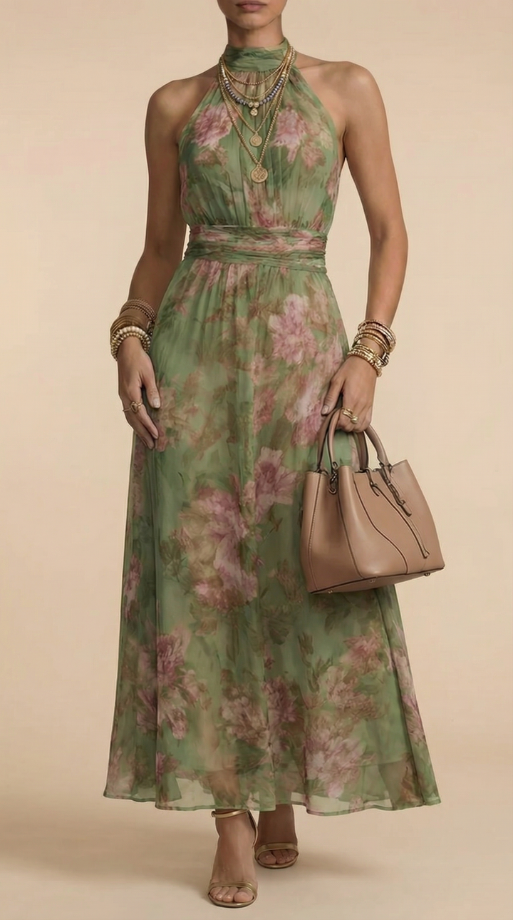 Livia | Sukienka Maxi Halter Kwiatowa
