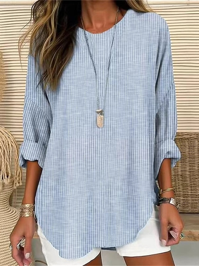 Halina - Wygodna koszula w paski w stylu casual
