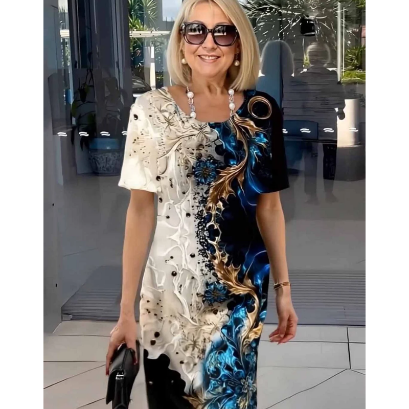 Alicja - Elegancka sukienka z artystycznym nadrukiem