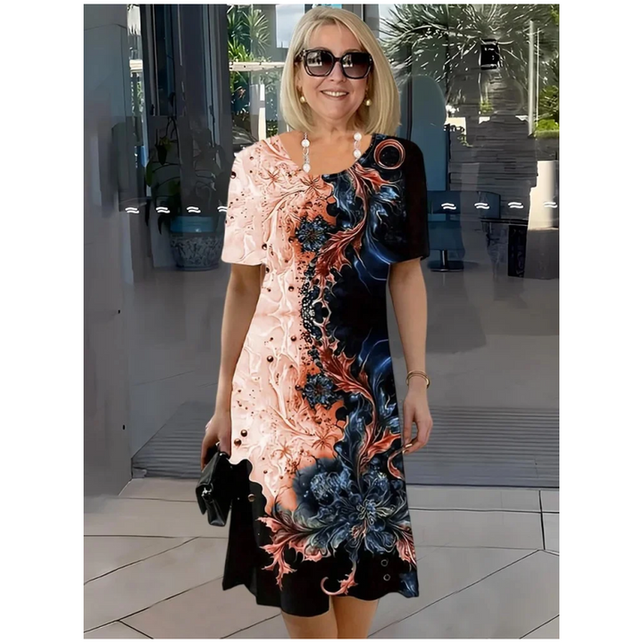 Alicja - Elegancka sukienka z artystycznym nadrukiem
