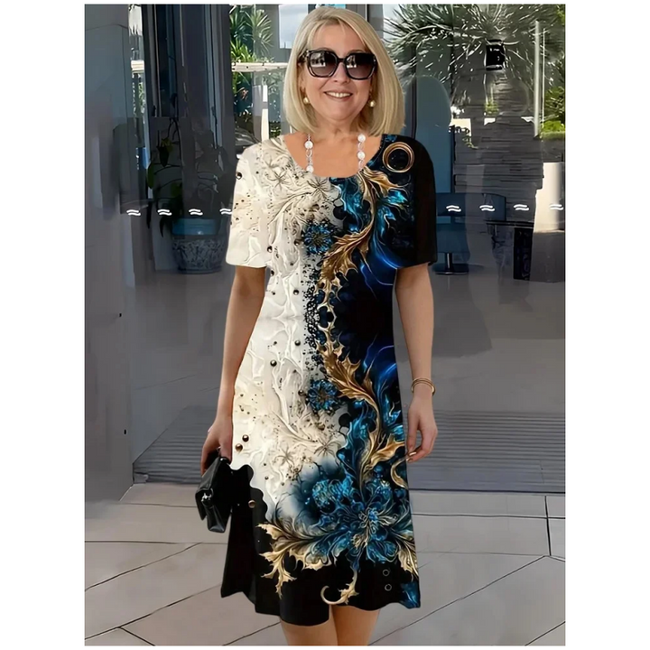 Alicja - Elegancka sukienka z artystycznym nadrukiem