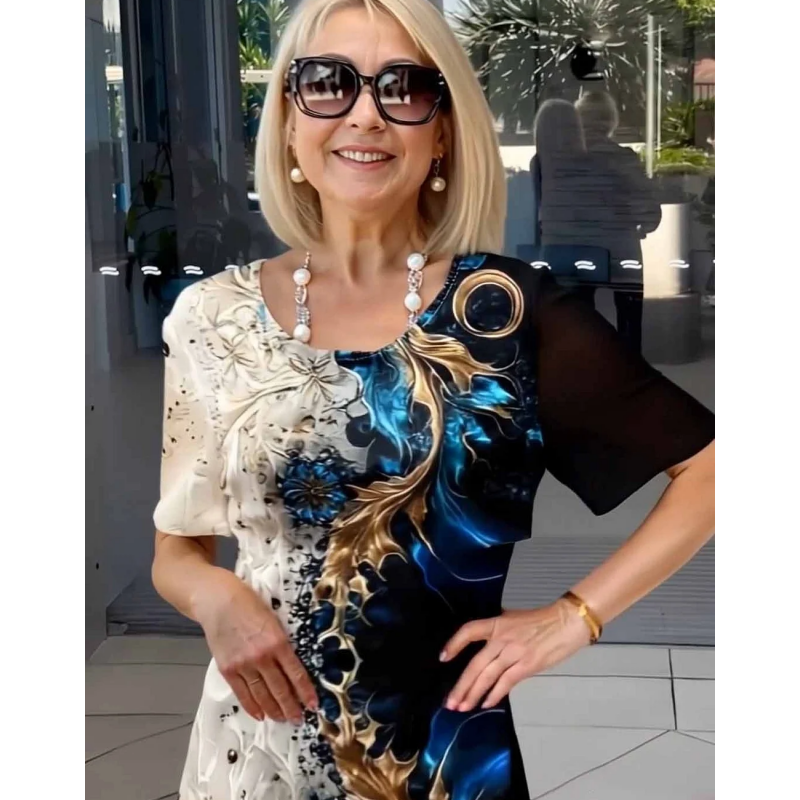 Alicja - Elegancka sukienka z artystycznym nadrukiem